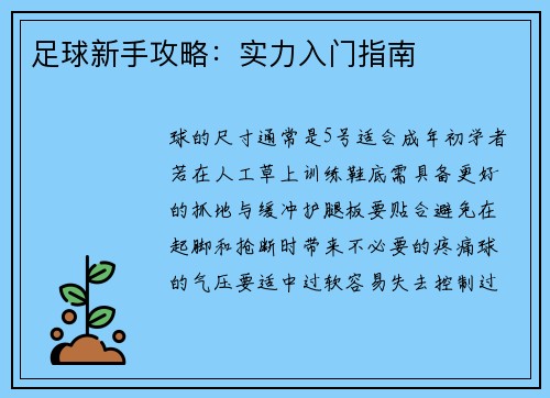 足球新手攻略：实力入门指南