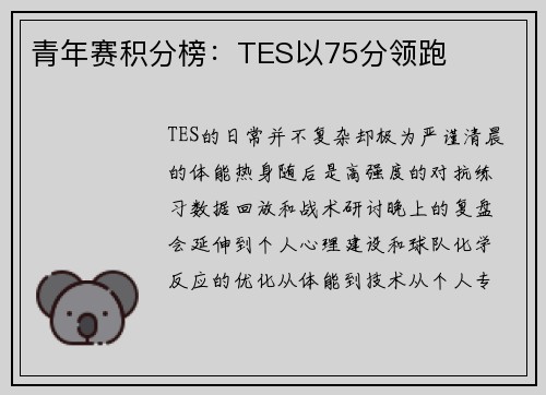 青年赛积分榜：TES以75分领跑